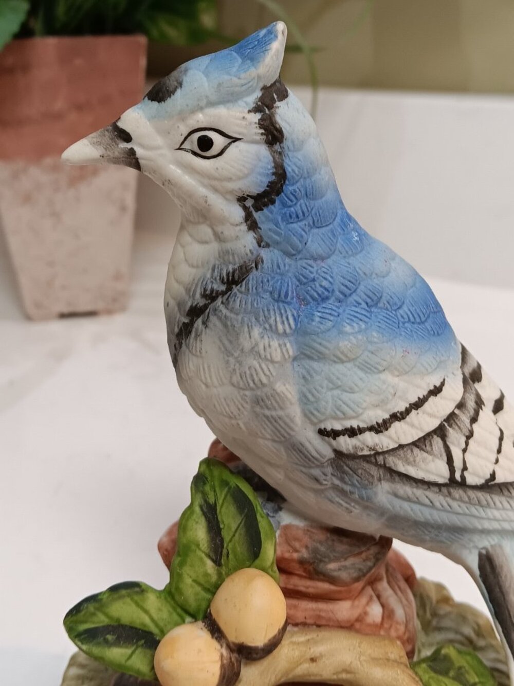 Vintage Porcelain Bluejay Bird Figurine - Taiwan